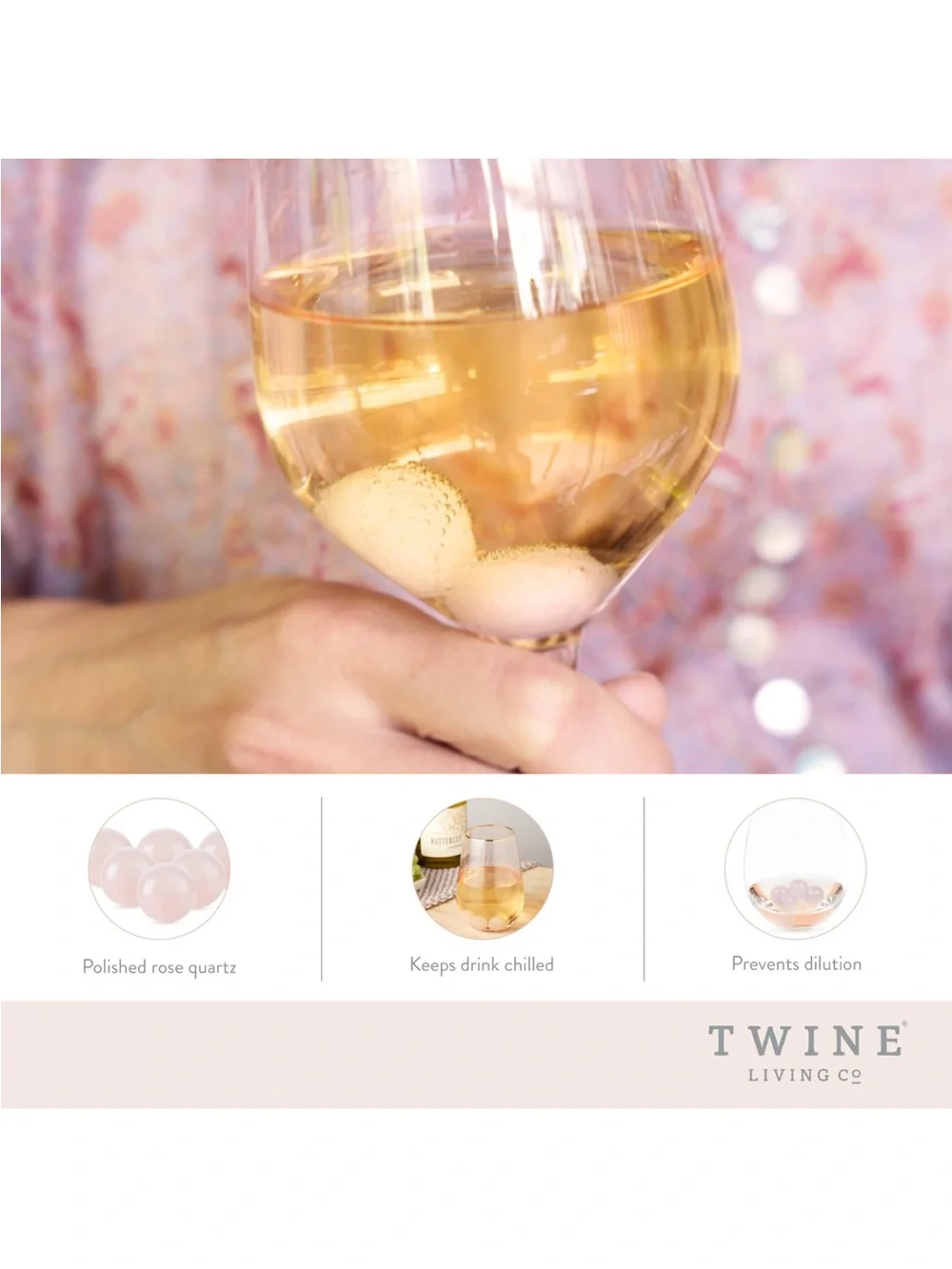 Twine Rose Quartz Wine Chill Stones - Pink
